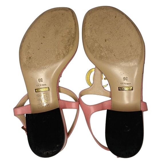 Gucci Marmont Charlotte Wild Rose Sandals 36 Pink Leather GG Logo Block Heel - Picture 13 of 14